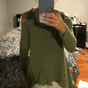 Green sweater with pep hole shoulders
